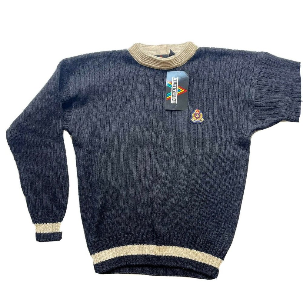 Vintage Deadstock Altitude Polo Rugby  Knit Sweater Women’s M Crest Navy Cream